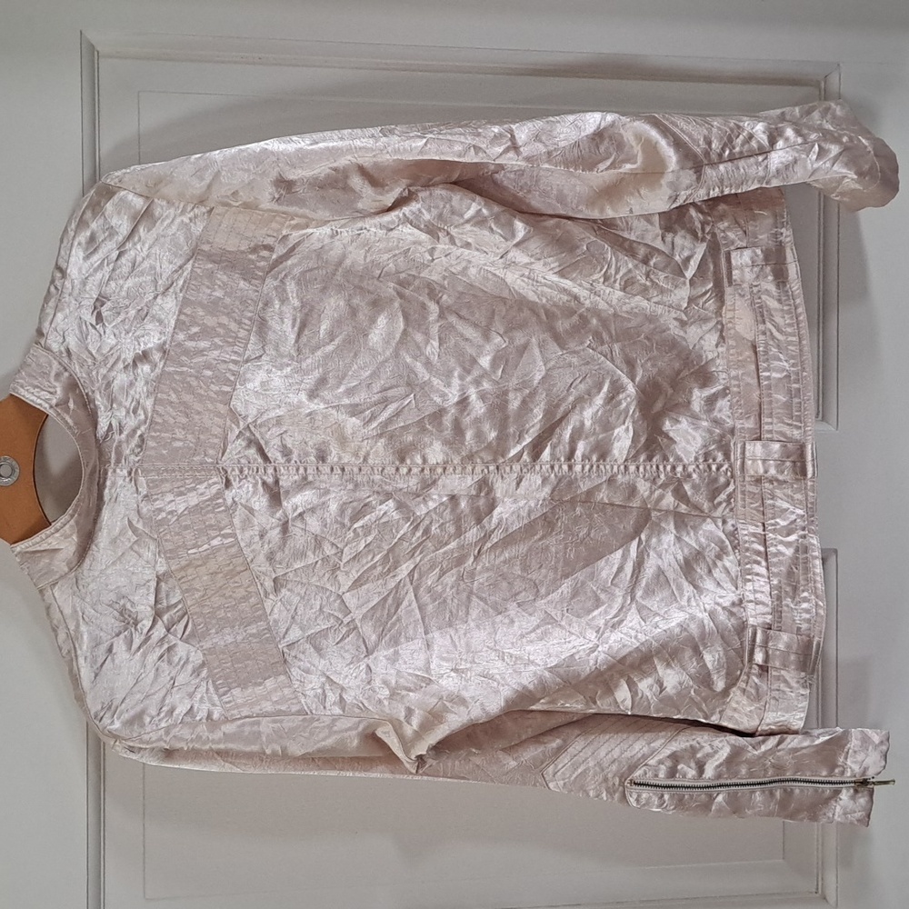 Spanner Stylish Cream Lightweight Sheen Zip Up Bomber Jacket with Pockets Shiny - Picture 6 of 11